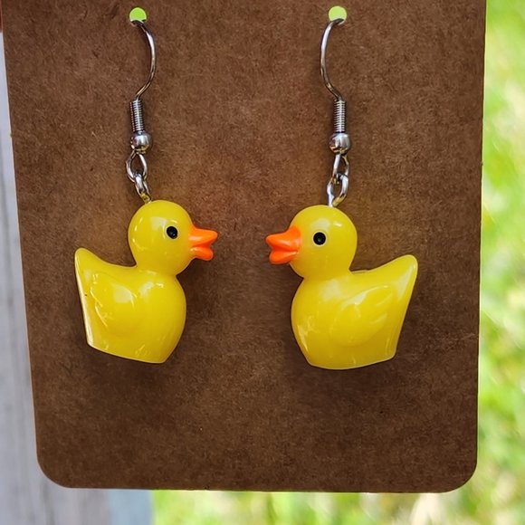 Jewelry - Cute Rubber Duck earrings, yellow duck charm earrings